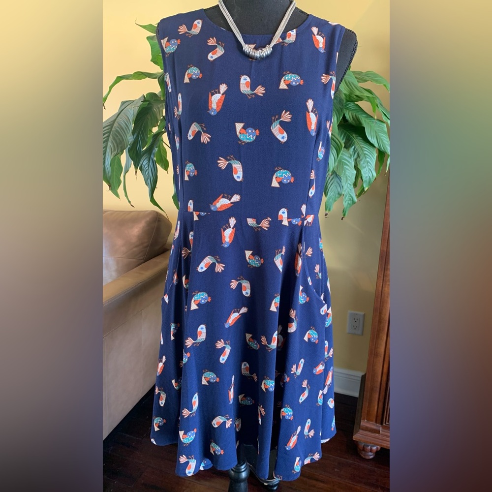 Paper Plane London dress with Bird pattern & pockets - M/L
